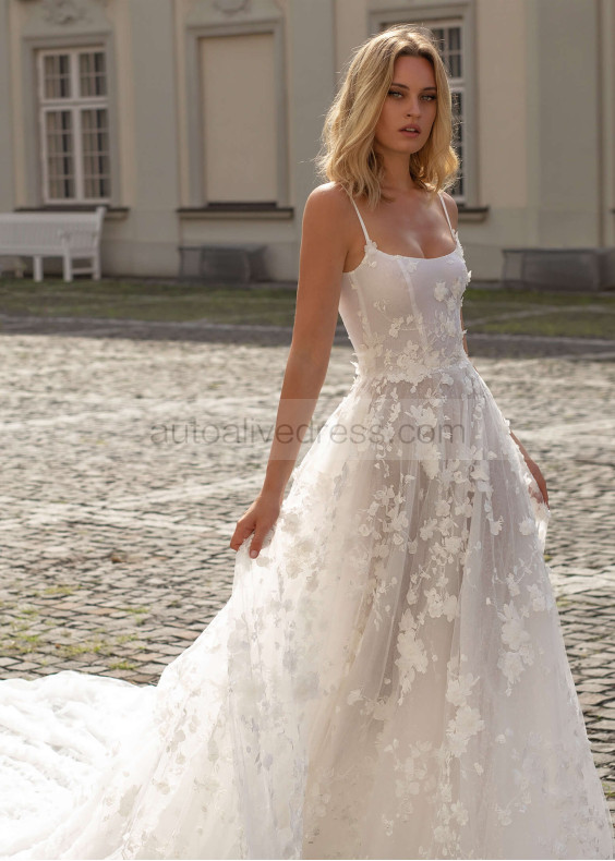 Ivory 3D Flowers Romantic Wedding Dress